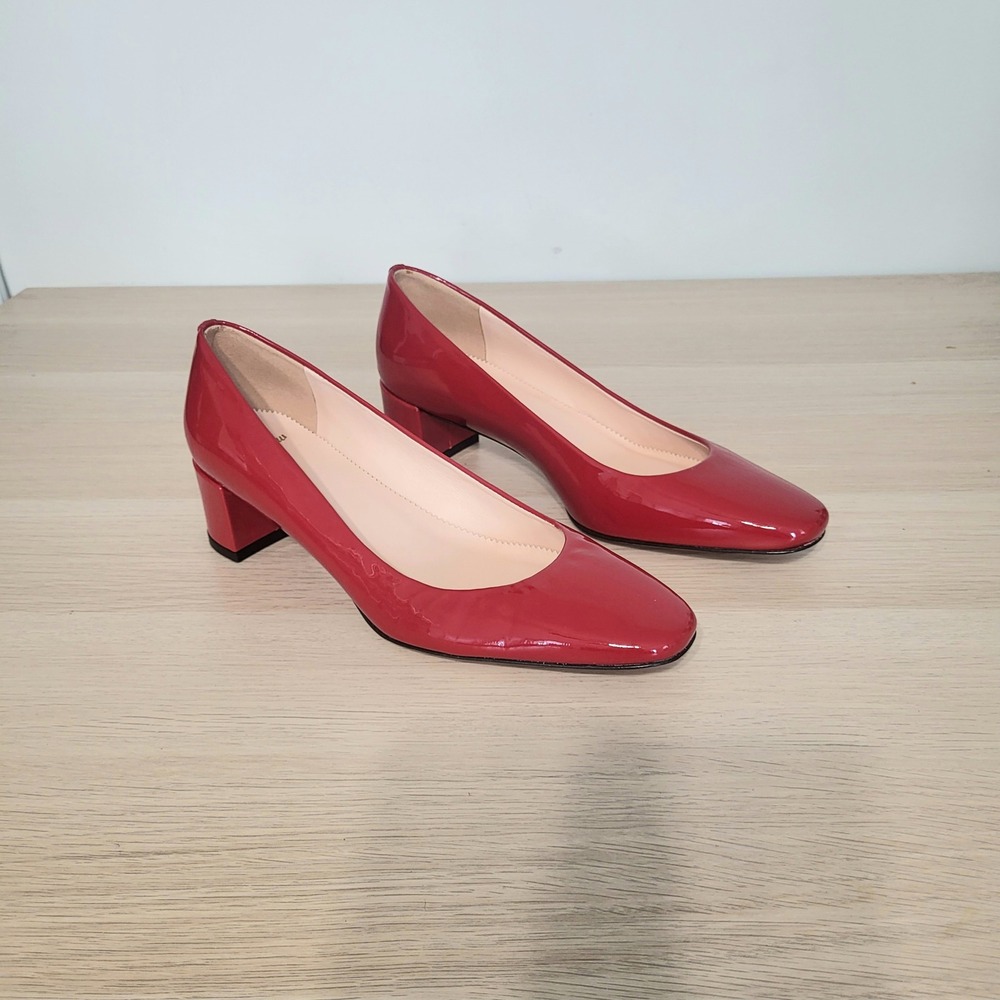 J Crew Kate Cherry Red Block Heels Patent Leather Pumps Round Toe Shoes 8.5